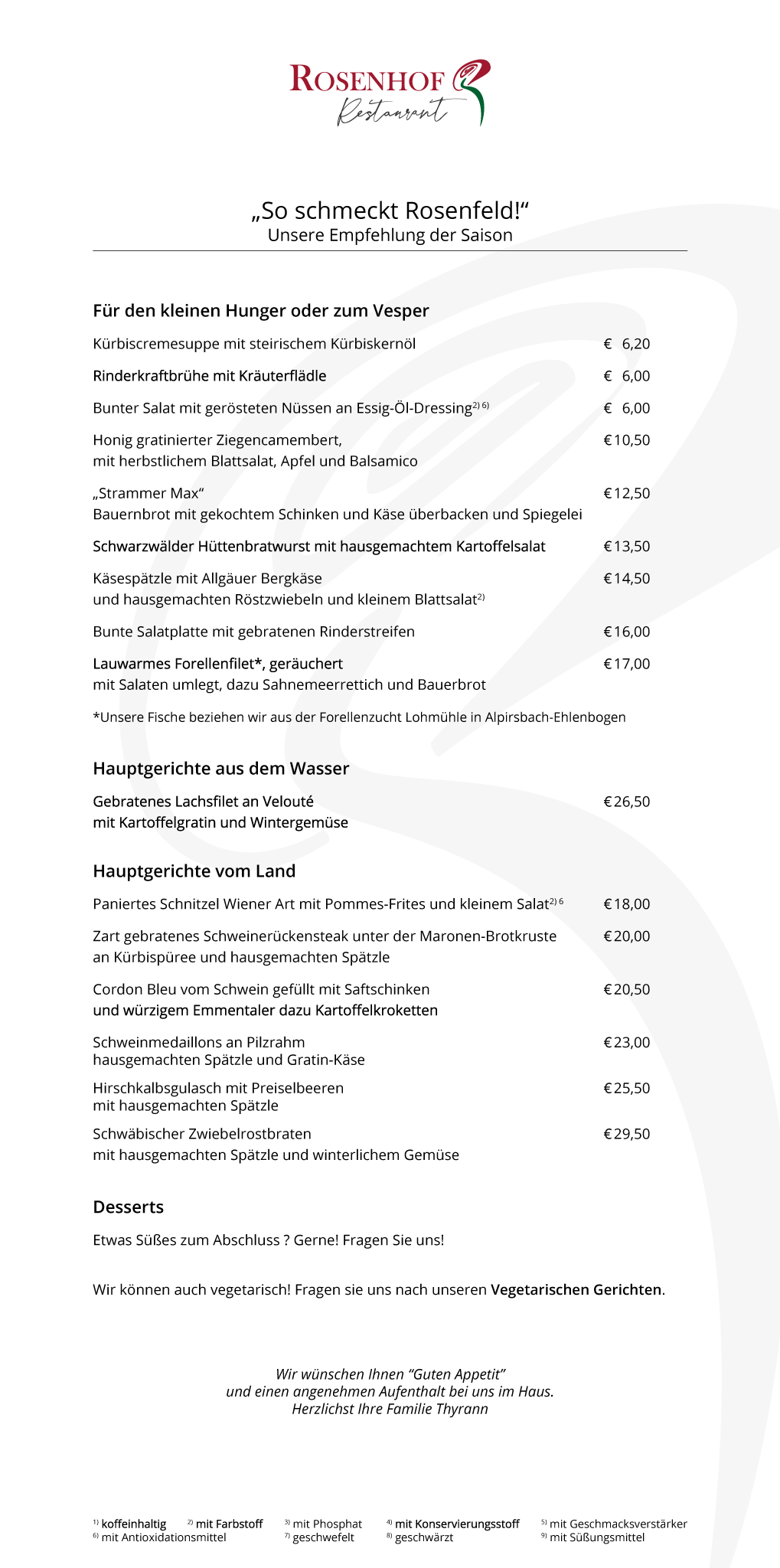 Vollständige Speisekarte zum Downloaden