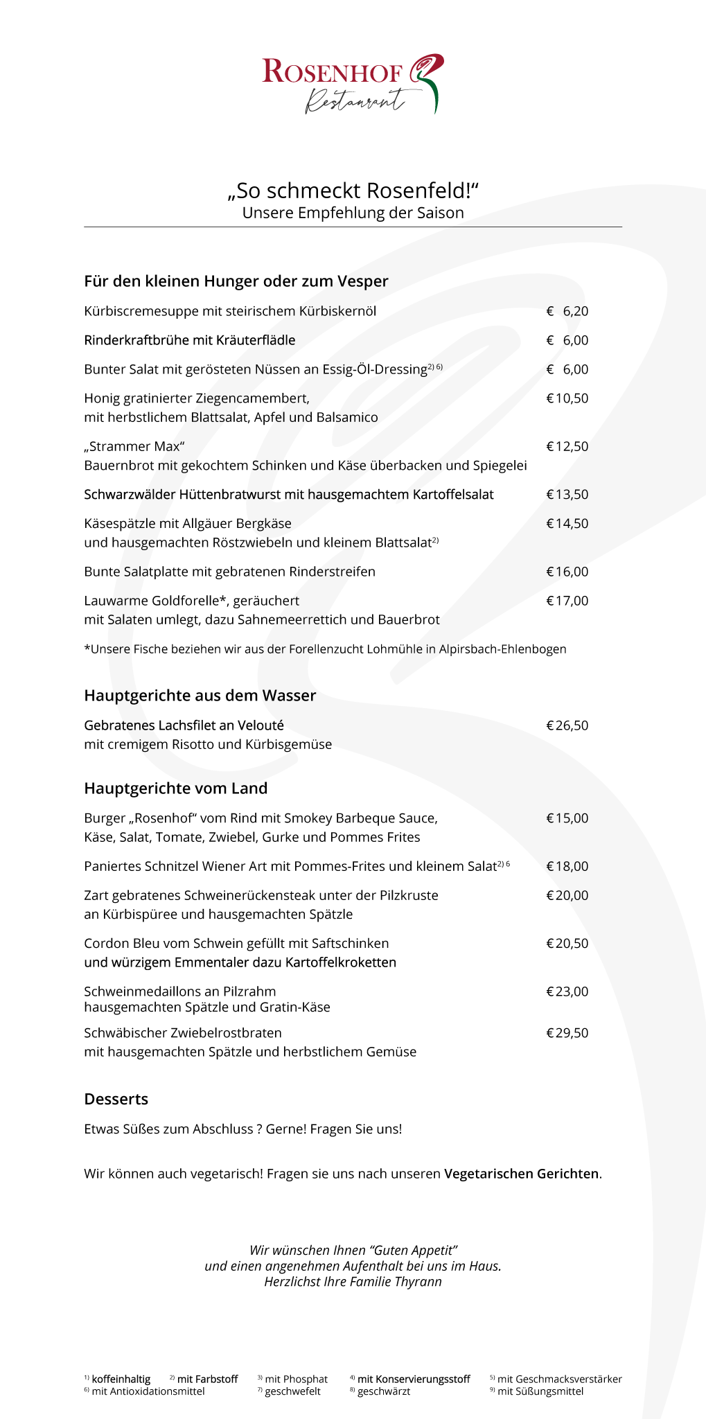 Vollständige Speisekarte zum Downloaden